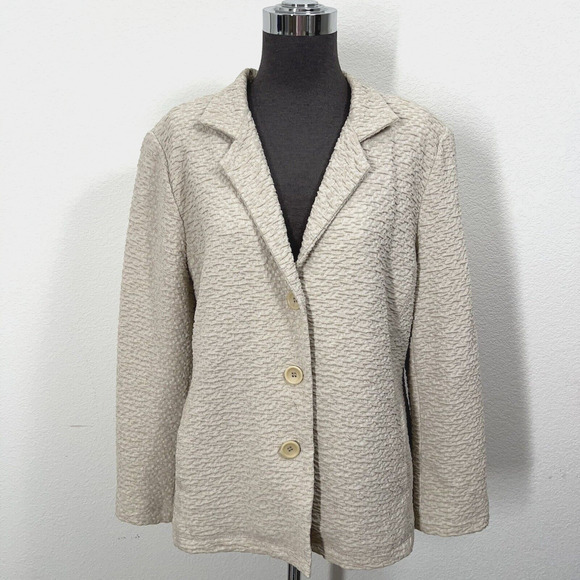 Eileen Fisher Jackets & Blazers - Eileen Fisher Blazer Women M Beige 3 Button Jacket Lined Long Sleeve Crinkle